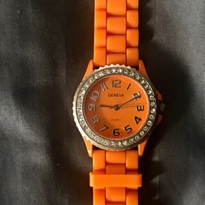 Geneva Orange Watch with Faux Diamonds